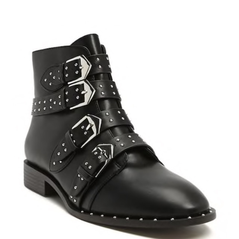 Black leather studded booties
